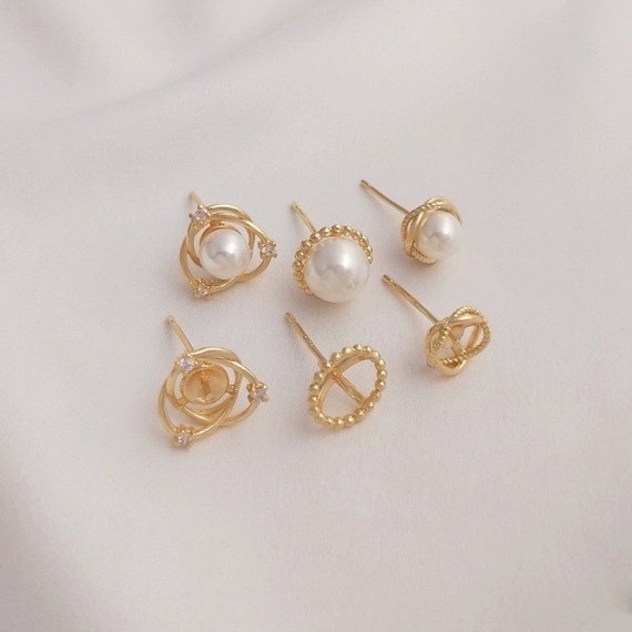 アクセサリーその他 MIDNIGHT MOMENT - half hoop pearl earring - gold 14K Gold Earring Pillar, CZ Pave Half Hole Pearl Earrings