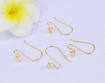 10pcs+18K Real Gold Plated Brass Heart Earring Hooks, Hypoallergenic Ear Wires for DIY Jewelry Making Findings - lt2357