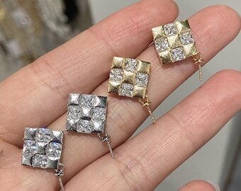 Electroplated Real Gold Flower Stud Earrings, Zircon Small Sunflower Charm Stud Earrings, 8.7x17mm, Jewelry Accessories - LT3924