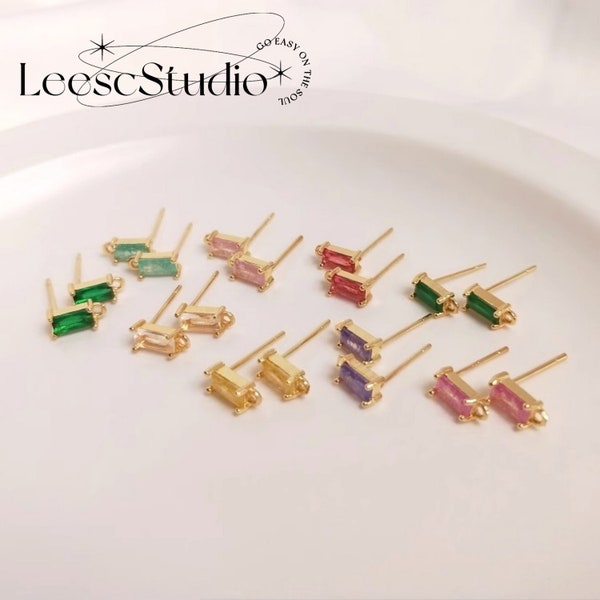 Rectangular colored CZ earrings,925 silver needle earrings with with closed loop,nickel free,shiny earrings,Earring Accessories supply-LT04