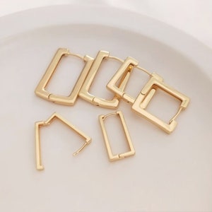 10pcs Rectangular Ear Hook, Square,  Earrings 9/10/18/20mm,Gold Plated Brass, Huggie Earring Fitting, Lever Ear Wire Hook Wholesale-LT1087
