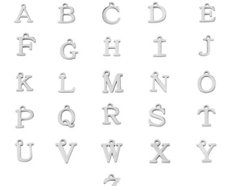Mirror Glossy Stainless Steel Letter Charm Pendant A-Z, Necklace, Earrings Charm Connection, Small Hole Bead Letter 1.8mm - lt2502