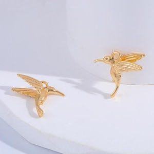 Ciondolo colibrì tridimensionale, ciondolo uccello d'oro, fornitura di accessori per orecchini fai da te - LT3239