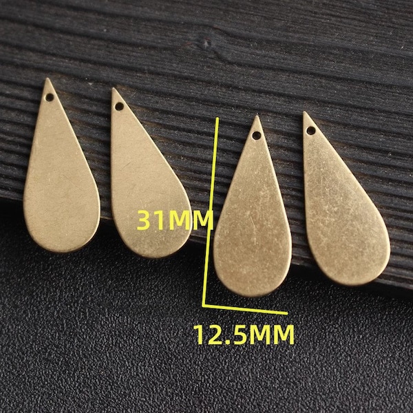 50PCS+original brass earring charm, 12 * 31mm single hole water drop pendant, DIY earring pendant accessory supply - LT1352