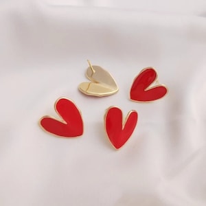 10 STÜCKE + Rotes Herz Herzförmige Ohrstecker, 925 Silber Stifte, einfache Damen Ohrstecker, DIY Ohrringe machen-LT1962