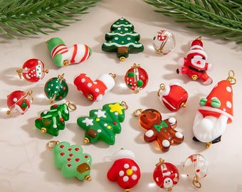 Santaku サンタク Diamond Tassel Charmチャーム Christmas Glass Charms, Assorted Holiday Pendants, Santa Tree