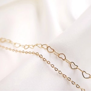 1M*1.5mm/3.5mm Heart Chain-Love Chain-extension chain, anklet chain, gold chain, Gold Plated Cable Chain, Gold Plated Soldered Chain-LT1008