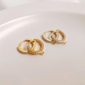 10pcs+ 14K Brass Gold Plated Hoop Earrings, 18K Pave CZ Earrings, Single Hoop Earrings, DIY Earring Making, Accessories Supply - LT1056