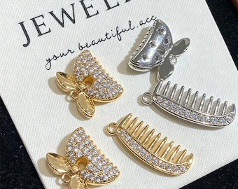 18K Gold Plated Butterfly Comb Hair Clips, Rhinestone Hair Pins, Mini Hair Barrettes for Women, Bridal Hair Accessories,DIY Jewelry Findings