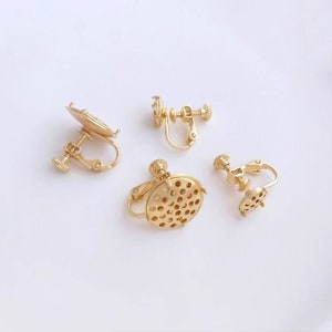 10PCS, clip de oreja de tornillo de malla chapado en oro de 14K, bucle de oreja de bandeja de malla redonda, accesorios de oreja de mano - LT1281