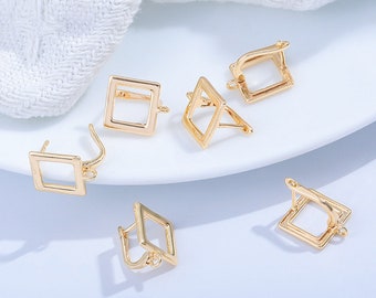 Ganci per orecchini quadrati placcati in oro 18k: elementi per orecchini geometrici (10 pezzi)