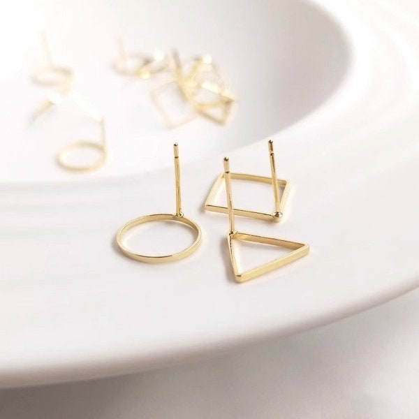 10pcs Round Earrings-Square Earrings-Triangular Earrings-Rectangular Earrings-Real gold Plating Earrings-Simple line Earrings-ED1003