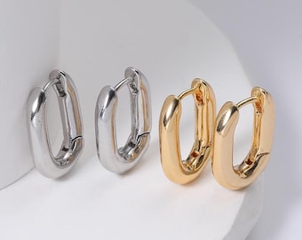 10pcs,Oval Huggie Earrings, Oval Hoop Earrings , 18K Gold/ Rhodium plated Stainless Steel, Geometric Earring Supplies,lt3724
