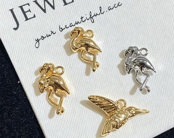 18K Gold Plated , Platinum Bird Charms, Flamingo & Hummingbird Pendants, DIY Jewelry Supplies,lt3940