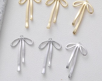 4pcs Gold/ Silver Bowknot Charms 33x20mm,Necklace Charms 18K Gold/ Rhodium plated Brass Bow Pendants-LT2896