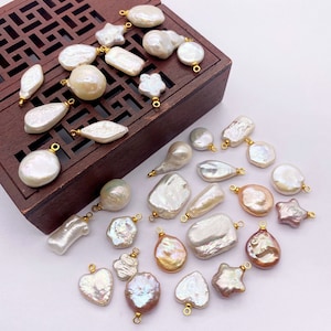 Encanto de perla natural de agua dulce, diamante irregular redondo de cinco puntas en forma de estrella encanto de perla para la fabricación de pulseras de collar - LT3045