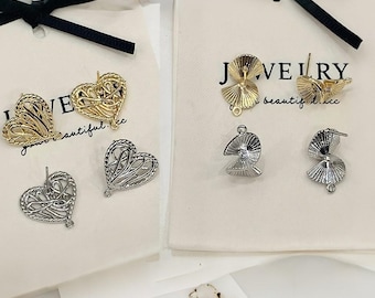 Gold,Silver Tone Charms, Filigree Heart & Shell Fan Pendants, Jewelry Making Supplies-lt3943