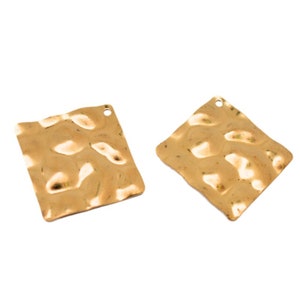 Raw brass earring pendant charm, 25mm * 0.8mm, concave convex square pendant, necklace pendant, DIY jewelry accessory supply - LT1675