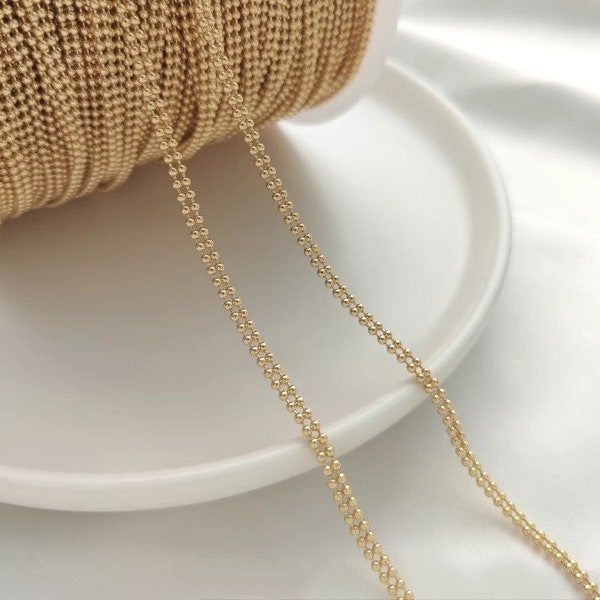 Color protection, 14K,gold coated double row bead chain, 1.5mm, round bead chain loose chain, braided rope jewelry, chain accessory - lt2070