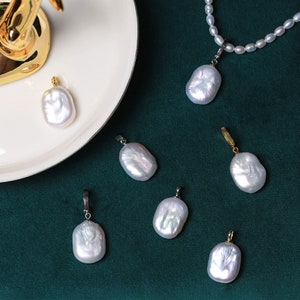 Baroque Pearl Necklace Charm Connection, Large Square Pearl Pendant Charm, Natural Shell Pendant, Pearl Charm Accessory-LT3011