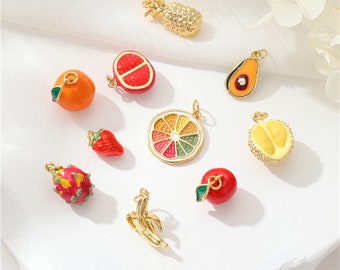 Ciondolo di melograno dorato 14K, pendente di melograno rosso squisito, pendente della serie frutta, utilizzato per la creazione di gioielli - LT2874