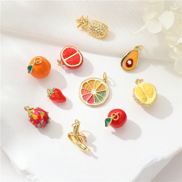 14K Golden Pomegranate Charm, Exquisite Red Pomegranate Pendant, Fruit Series Pendant, Used for Jewelry Making - LT2874