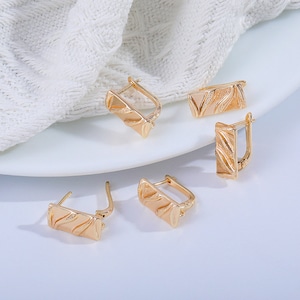 10pcs + Real Gold Plated 18k Stud Earrings,Hug Style Ear Hooks,Square Earrings,Rectangular Striped Earrings,Earrings Wholesale Supply-LT2401