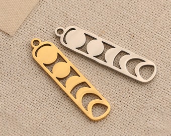 Rectangular frame gradient moon charm, necklace charm, gold-plated stainless steel charm, jewelry accessories supply - LT3070