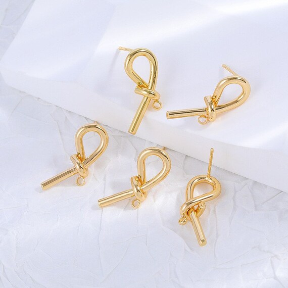10pcs+18K Gold Plated Bow Stud Earrings, Knotted Stud Earrings, S925  Earrings, DIY Earrings Accessories, Earrings Material Supply LT1818