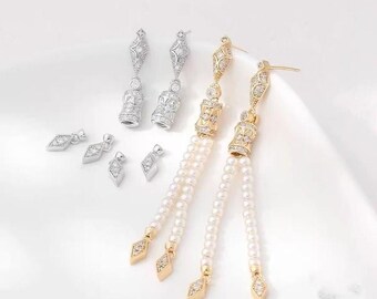 Vintage Filigree Drop Earrings with CZ Stones, Silver Tone Long Dangle Earrings for Wedding & Party,LT3930