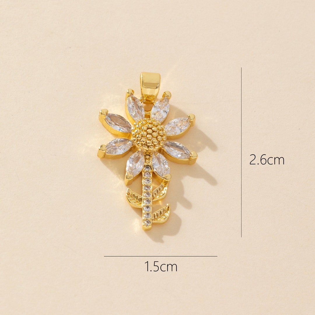 アクセサリー 18K 5.9 grams 18cm with charms 9 Styles of Zircon Flower Necklace Charm, CZ Flower Necklace Charm
