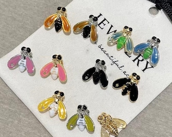 Colorful Enamel Fly Stud Earrings, Cute Insect Jewelry, Multiple Color Options, Dainty Bug Earrings for Women & Girls - LT3926