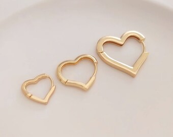 10pcs Heart Hoop Earrings 20/14/27mm, Gold Plated Brass, Huggie Earring Fitting, Lever Ear Wire Hook Wholesale - LT1077