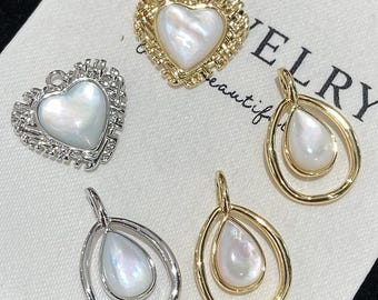 Heart & Teardrop Moonstone Charms, Silver Tone Jewelry Making Pendants, DIY Necklace Earrings Supplies-LT3953