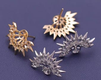 10pcs, Edgy Spiked Starburst Stud Earrings, CZ Crystal Paved Punk Jewelry, Silver/Rose Gold Minimalist Spike Earrings for Women,LT3932