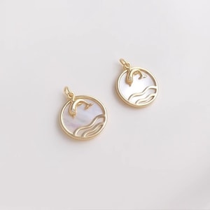 Natürlicher Ocean Shell Charm, Wellen Delphin Round Label Anhänger, Mutter Shell Anhänger, DIY Halskette Anhänger Großhandel - LT1421