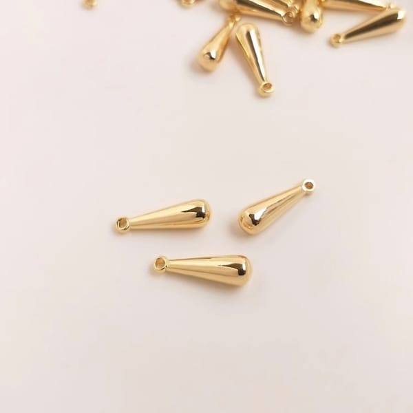 10pcs+ Water Drop Charm, long Tear Drop Pendant With Loop, 14K Gold Plated Brass Earring Necklace Connector,jewelry production supply-LT1060