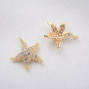 10PCS+18k True Gold Starfish Earrings charm, Starfish Pendant, Zircon Earrings Charm Connection, Chain Pendant Connection Wholesale - LT1916