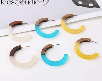 Wood & Resin Synthetic Earrings Hooks, C-Type Resin Stud Earrings, DIY Jewelry Earrings Accessories Supply - LT04