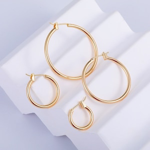 10pcs+Plated Real Gold Stick-Earrings, Minimalist Hoops, Smooth Round Copper Earrings, Round Earrings, Earrings Charm Finding - lt2392