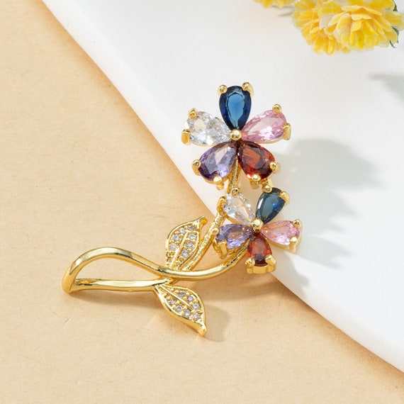 Zircon Flower Charm, CZ Flower Necklace Charm, 18K Real Gold Inlay