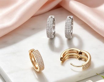 6pcs,Paved CZ Huggie Hoop Earrings, 18K Gold Plated & Platinum Tone Small Hoop Earrings, Dainty Sparkle Jewelry for Women,lt3724