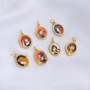 4pcs+painted princess series  charm, classic cartoon princess pendant, 18k sand gold double-sided pendant charm accessory supply - LT1397