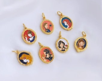 4-10PCS,Painted princess series  charm, classic cartoon princess pendant, 18k sand gold double-sided pendant charm accessory supply - LT1397