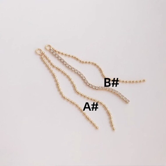 14k CZ Plated Pavé Ear Wire Charm, Asymmetric Bead Chain