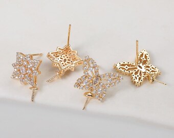 10 Stück, 18 Karat vergoldete, flache Kupfer-Ohrstecker, Rohlinge für DIY-Bastelarbeiten, LT3668