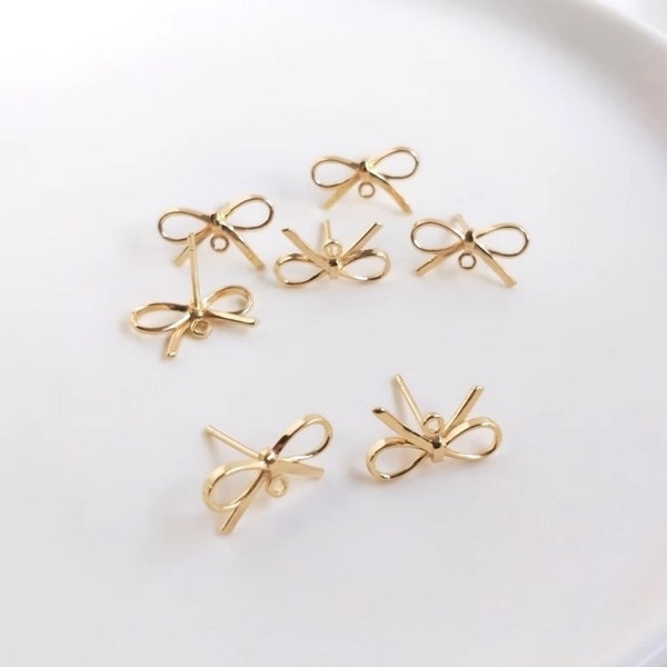 14K gold-plated, bowknot earrings, S925 earrings with hoops, DIY earring accessories, earring material supply- LT1055
