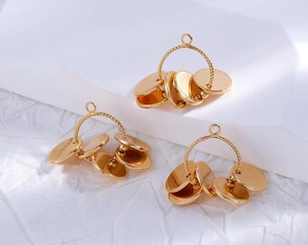 Gold Disc Wind Chime Pendant, 18K Gold Plated Dangle Charm for Jewelry Making, DIY Earring Necklace Supply,3923