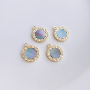 10pcs+Natural gray colored mother shell pendant, 14K gold-plated compass charm, disc pendant, diy bracelet necklace pendant - LT1391