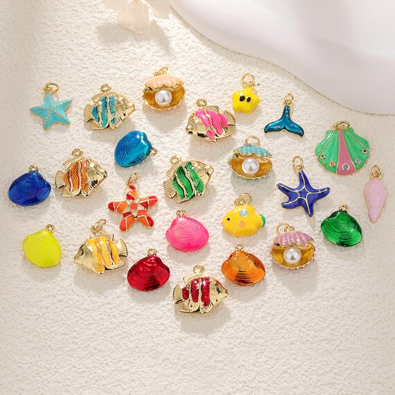 Colorful Sea Life Charm Necklace Seashell Sparkling Blue Sea Life Crystal Charm Necklace  main image 4